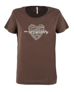 TATOO - Tshirt manica corta con cuore e scritta marrone in cotone