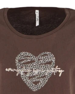TATOO - Tshirt manica corta con cuore e scritta marrone in cotone