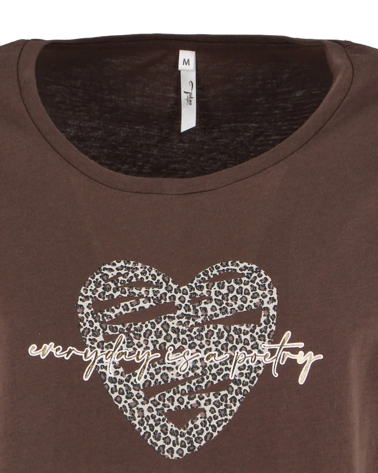TATOO - Tshirt manica corta con cuore e scritta marrone in cotone