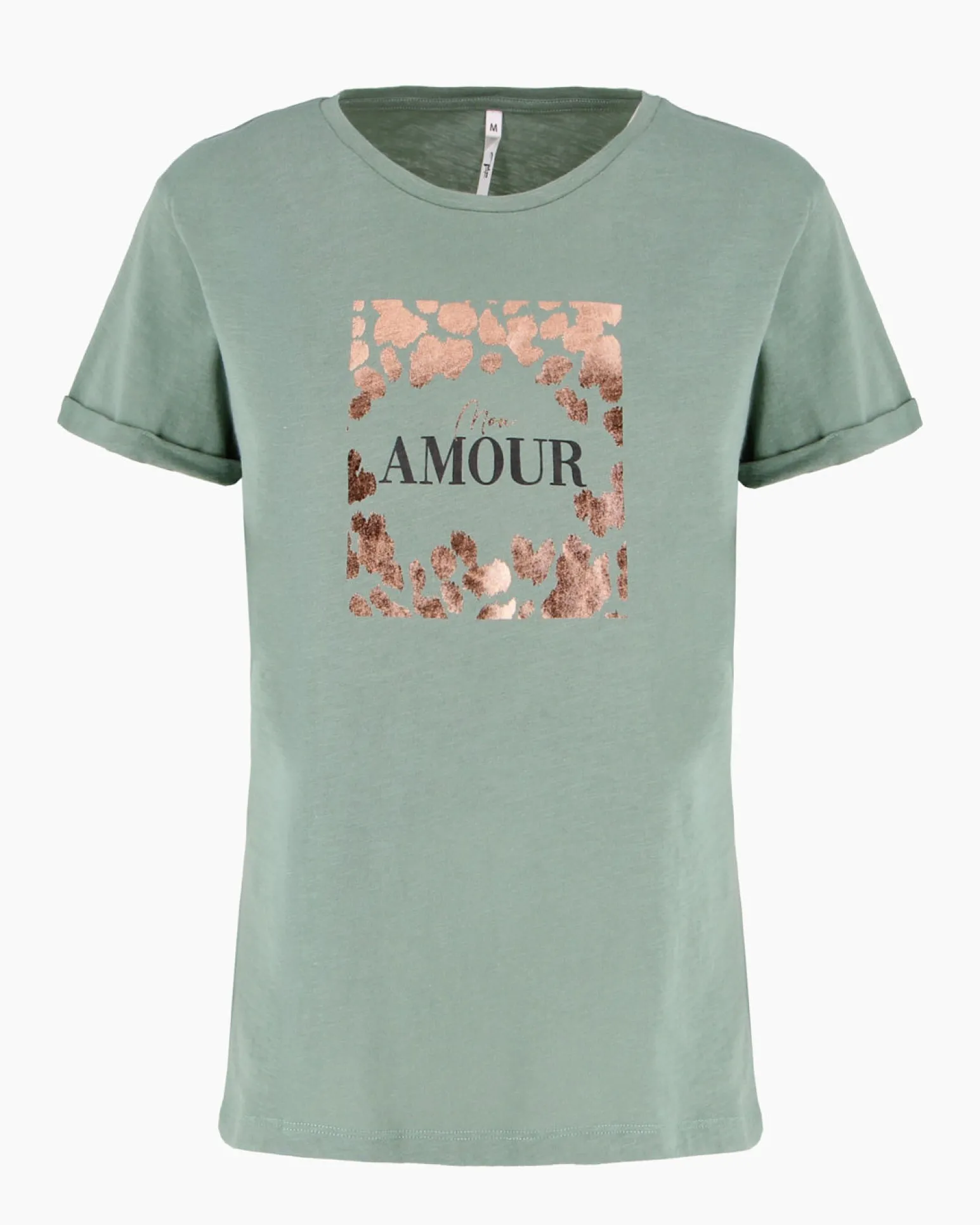 TATOO - Tshirt manica corta con stampa e scritta verde salvia in cotone
