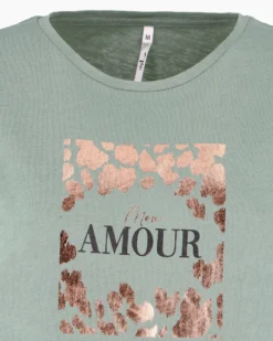 TATOO - Tshirt manica corta con stampa e scritta verde salvia in cotone
