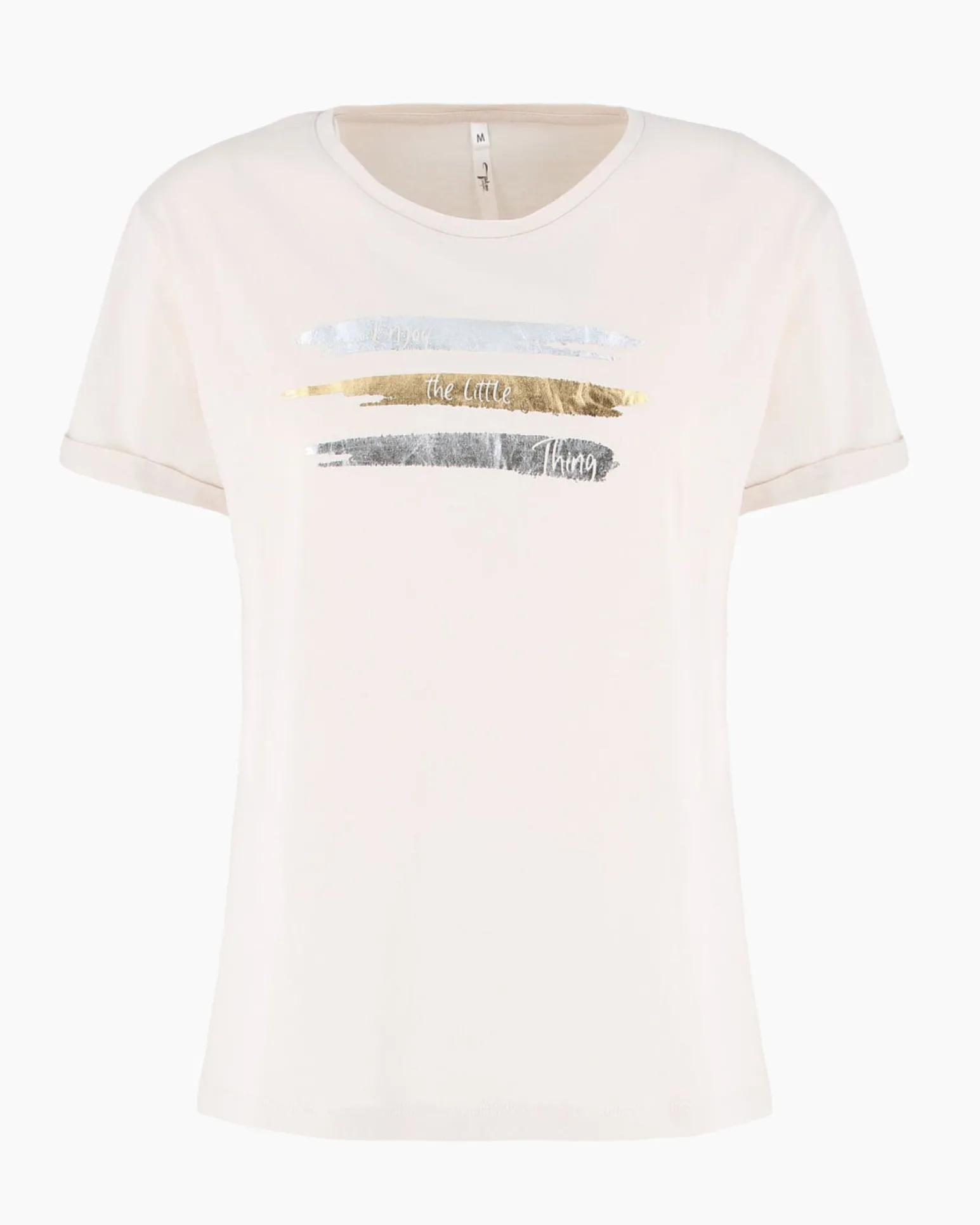 TATOO - Tshirt manica corta con stampa e scritta beige in cotone