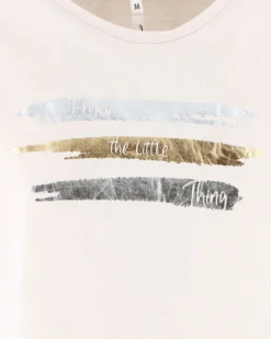 TATOO - Tshirt manica corta con stampa e scritta beige in cotone
