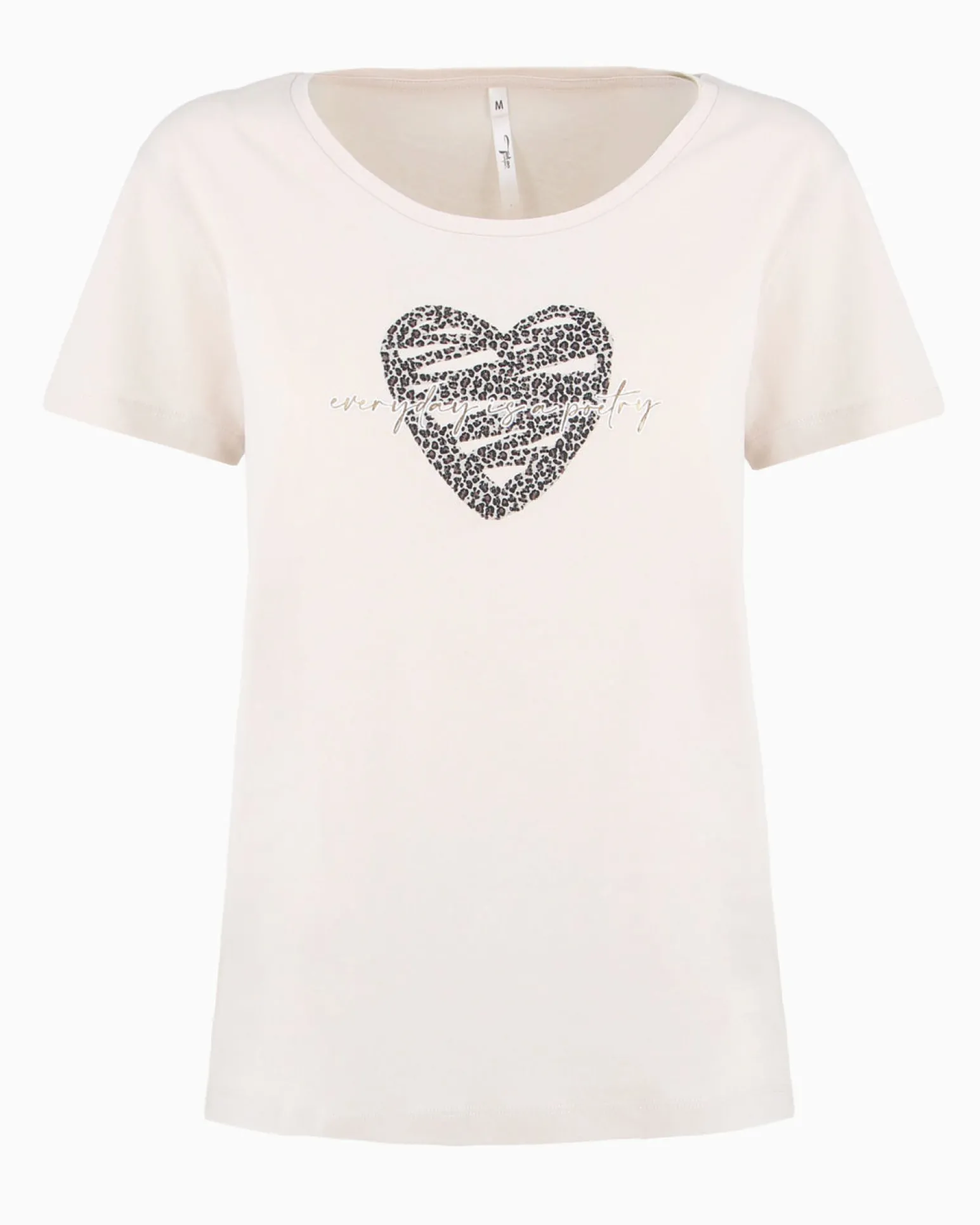 TATOO - Tshirt manica corta con cuore e scritta panna in cotone