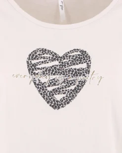 TATOO - Tshirt manica corta con cuore e scritta panna in cotone