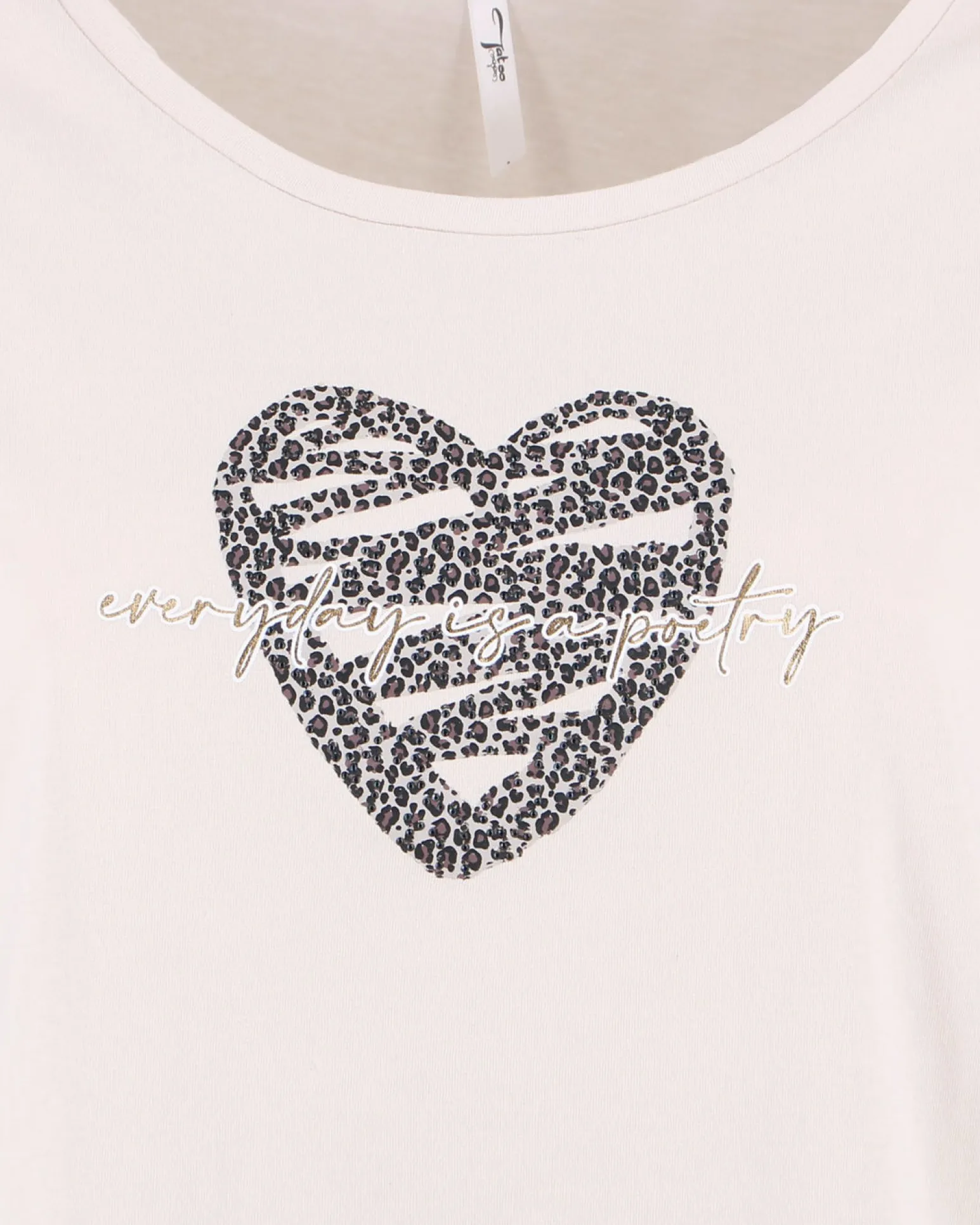 TATOO - Tshirt manica corta con cuore e scritta panna in cotone