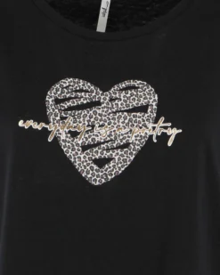 TATOO - Tshirt manica corta con cuore e scritta nero in cotone