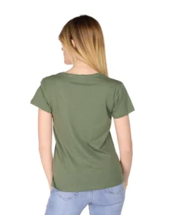 TATOO - Tshirt verde militare da donna scollo a V