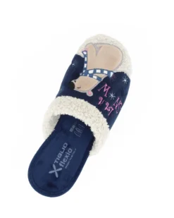 TIGLIO - Pantofola blu da donna con orso polare, MADE IN ITALY