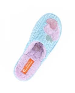 TIGLIO - Pantofola celeste con cuori e pelliccia interna, MADE IN ITALY