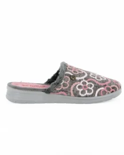 TIGLIO - Pantofola grigia da donna con ricami floreali, MADE IN ITALY