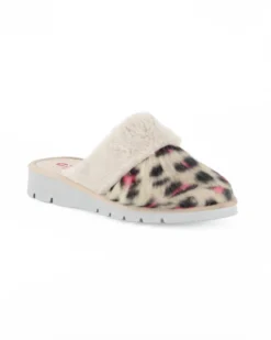 TIGLIO - Pantofola leopardata beige con pelliccia, MADE IN ITALY