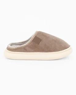TIGLIO RAMBLAS - Pantofola beige scamosciata da donna con pelliccia interna