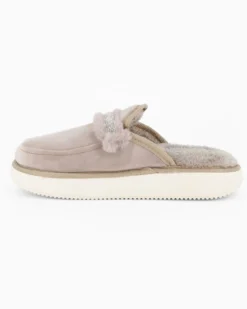 TIGLIO RAMBLAS - Pantofola beige da donna con pelliccia interna e cinturino con strass