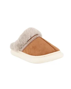 TIGLIO RAMBLAS - Pantofola nocciola scamosciata da donna con pelliccia