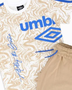 UMBRO - Completo mezza manica ragazzo 8-16 anni beige e blu in cotone