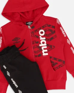 UMBRO - COMPLETO TUTA BIMBO FELPA ROSSA FULL ZIP CON CAPPUCCIO