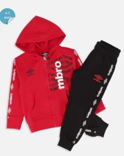 UMBRO - COMPLETO TUTA BIMBO FELPA ROSSA FULL ZIP CON CAPPUCCIO