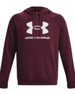 UNDER ARMOR - Felpa da uomo bordeaux con cappuccio e logo bianco