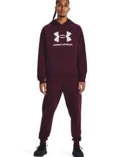 UNDER ARMOR - Felpa da uomo bordeaux con cappuccio e logo bianco