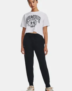 UNDER ARMOR - Pantalone da donna nero felpato con elastico alle caviglie