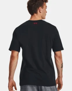 UNDER ARMOR - T shirt da uomo nera con logo bianco e rosso