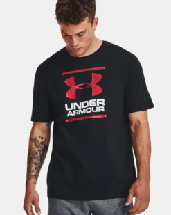 UNDER ARMOR - T shirt da uomo nera con logo bianco e rosso