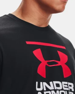 UNDER ARMOR - T shirt da uomo nera con logo bianco e rosso