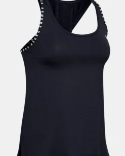 UNDER ARMOUR - Canotta da donna nera in tessuto traspirante con logo bianco