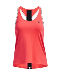 UNDER ARMOUR - Canotta da donna rossa e bianca in tessuto traspirante con logo nero
