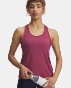 UNDER ARMOUR - CANOTTA TECH KNOCKOUT TANK MALVA CON DETTAGLI NERI  DA DONNA, 1389851_0659