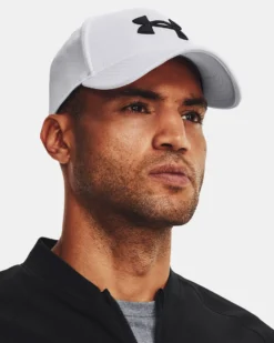 UNDER ARMOUR - Cappello bianco in materiale traspirante con cinturino regolabile e logo nero