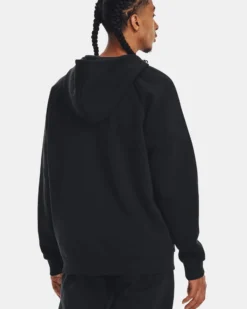 UNDER ARMOUR - Felpa da uomo nera con zip frontale e cappuccio