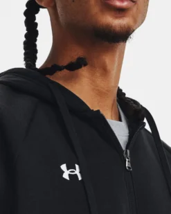 UNDER ARMOUR - Felpa da uomo nera con zip frontale e cappuccio