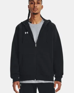 UNDER ARMOUR - Felpa da uomo nera con zip frontale e cappuccio