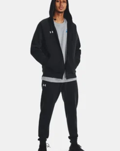 UNDER ARMOUR - Felpa da uomo nera con zip frontale e cappuccio