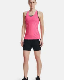 UNDER ARMOUR - Pantaloncini 2 in 1 da donna neri e bianchi in tessuto traspirante con elastico in vita