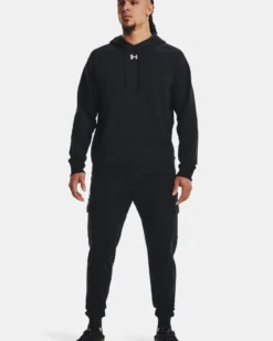 UNDER ARMOUR - Pantalone tuta cargo da uomo nero con logo bianco