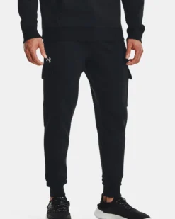 UNDER ARMOUR - Pantalone tuta cargo da uomo nero con logo bianco