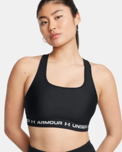 UNDER ARMOUR - REGGISENO SPORTIVO CROSSBACK MID BRA NERO  CON DETTAGLI BIANCHI  DA DONNA, 1361034_0006