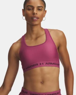 UNDER ARMOUR - REGGISENO SPORTIVO CROSSBACK MID BRA MALVA  CON DETTAGLI NERI DA DONNA, 1361034_0659