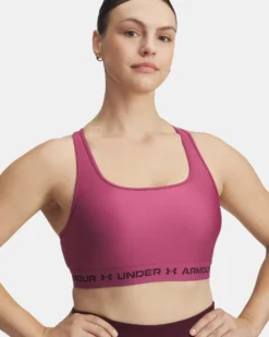 UNDER ARMOUR - REGGISENO SPORTIVO CROSSBACK MID BRA MALVA  CON DETTAGLI NERI DA DONNA, 1361034_0659