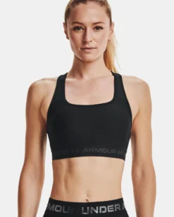 UNDER ARMOUR - REGGISENO SPORTIVO CROSSBACK MID BRA NERO CON DETTAGLI GRIGI DA DONNA, 1361034_0001