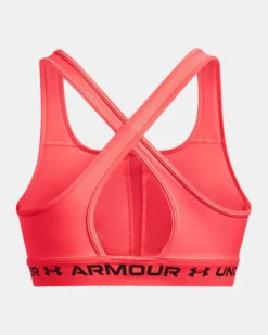 UNDER ARMOUR - REGGISENO SPORTIVO CROSSBACK MID BRA ARANCIONE FLUO CON DETTAGLI NERI DA DONNA, 1361034_0629