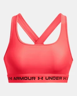 UNDER ARMOUR - REGGISENO SPORTIVO CROSSBACK MID BRA ARANCIONE FLUO  CON DETTAGLI NERI  DA DONNA, 1361034_0629