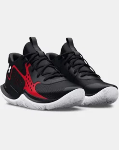 UNDER ARMOUR - Scarpa da basket per ragazzo nera e rossa in mesh traspirante - JET '23 numerata 35,5-40