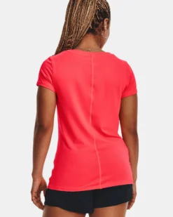 UNDER ARMOUR - T shirt da donna rossa in tessuto traspirante con logo bianco
