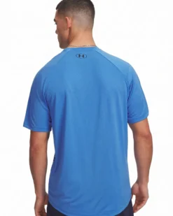UNDER ARMOUR-T-SHIRT MEZZA MANICA TECH FADE SS BLU ROYAL CON DETTAGLI NERI  DA UOMO, 6005916_402