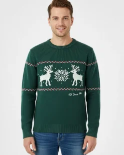 US GRAND - Maglione manica lunga verde con renna