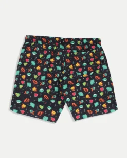 WAIKIKI RUN - BOXER MARE JUNIOR ( 6-13 ANNI) NERI CON DETTAGLI GRAFICI MULTICOLOR, PESCETTI